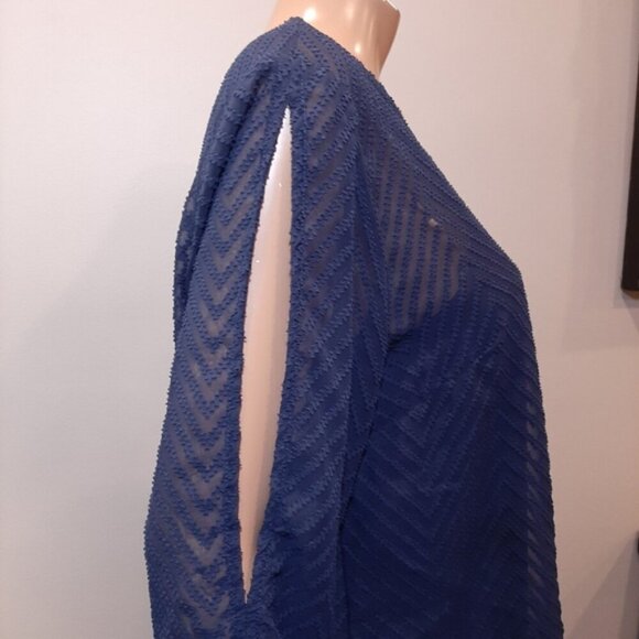 3/$20 DENVER HAYES Sheer Blouse Textured Long Slit Sleeves Chevron Keyhole Top - Picture 8 of 12